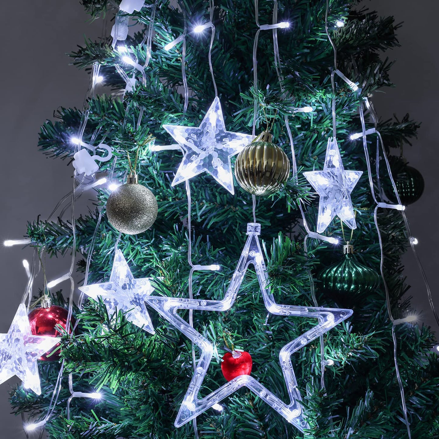 Blingstar Star Curtain Lights - 138 LED 12 Star Lights, 8.2ft Extendable, 8 Modes, Remote, Cool White