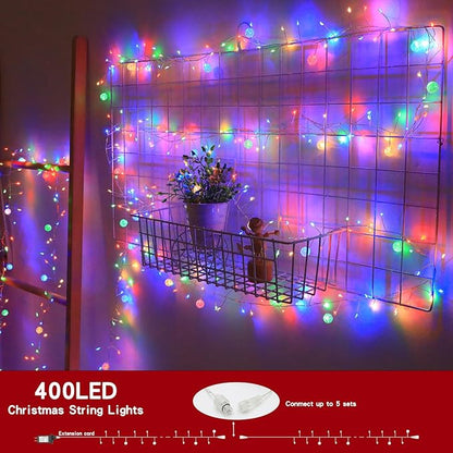 Copper Wire Firecracker Christmas Lights, 26FT 400LED Plug-in Twinkle Cluster Fairy Lights for Christmas Tree with Remote for Bedroom Dorm Wreath DIY Wedding Christmas Decoration