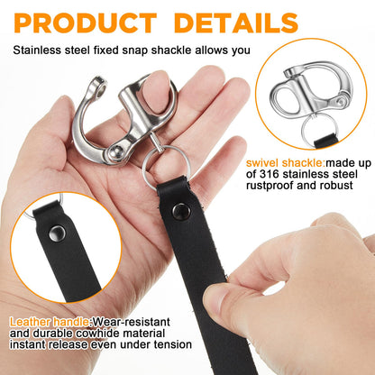 Reallnaive 4 Pcs Quick Release Clip Shackle for SCBA Mask - Firefighter Accessories, Quick Release Snap Shackle with Leather Handle, Marine Grade 316 Stainless Steel for Rigging(Black)