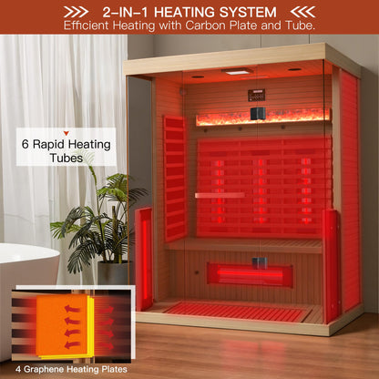 SWHSE Full Spectrum Infrared Sauna, 2-3 Person Home Sauna with 6 Heating Tubes&3 Carbon Plate,Indoor Dry Sauna with Himalayan Salt Panel and LCD Touch Control Panel