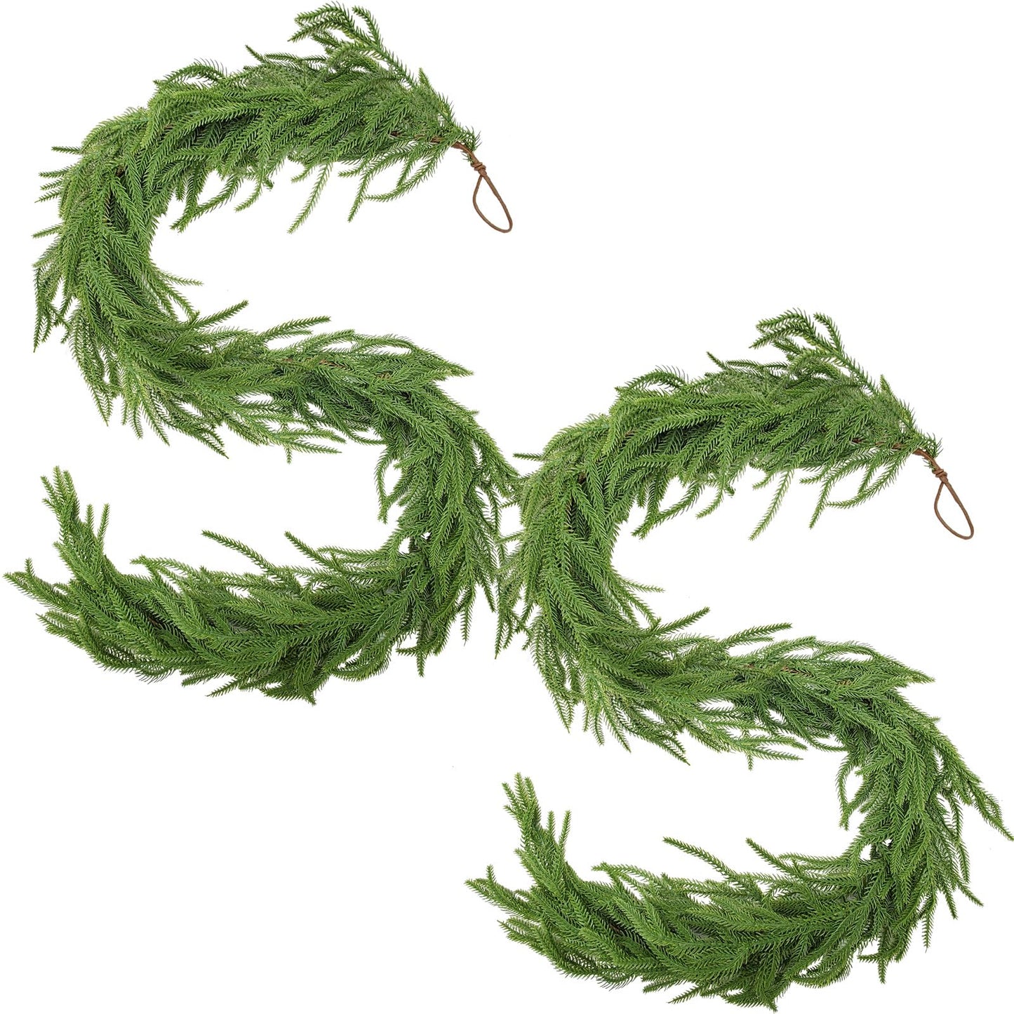 Calyxir 2 Pack 6 FT Norfolk Pine Garland, Real Touch Faux Greenery Garland, Bendable Artificial Pine Branches for Mantle, Staircase, Table, Indoor and Outdoor Christmas Decor
