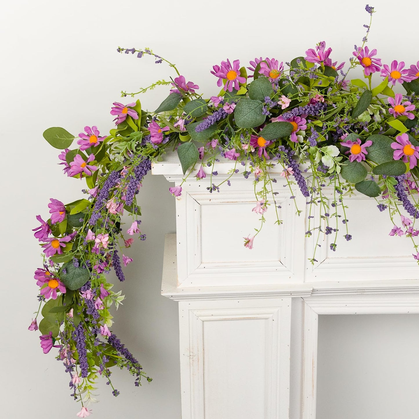 YUGALI Summer Garland, 6ft Set of 2 Eucalyptus Daisy Wildflower Vine