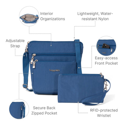 Baggallini Pocket Crossbody Bags for Women 8x8 Small Lightweight Durable Water-resistant Travel Purse W/Rfid