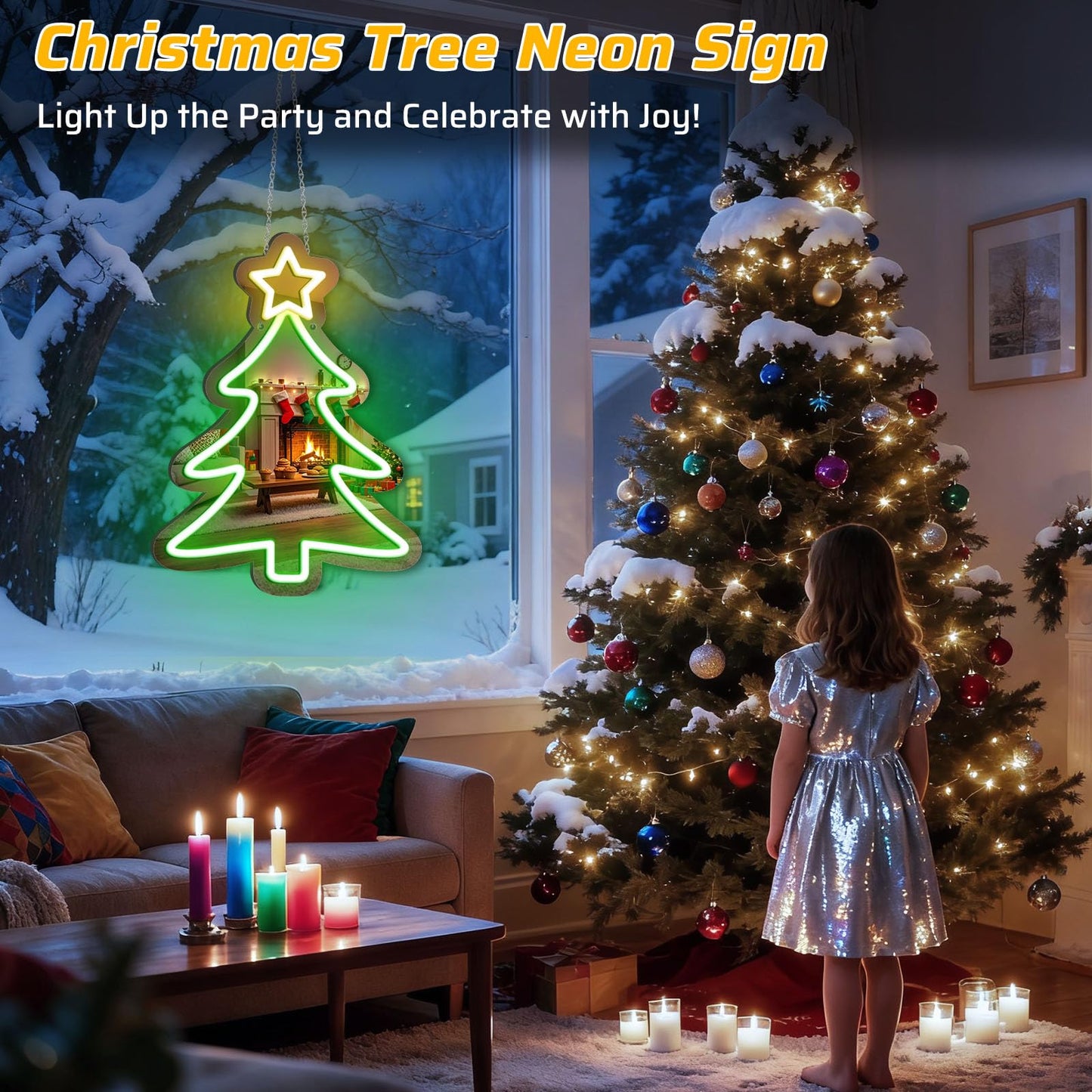 16 x 12’’ Christmas Tree Mirror Neon Sign LED, USB Powered Acrylic Neon Wall Decor, Perfect for Holiday Decorations, Christmas Parties, and Winter Home Decor