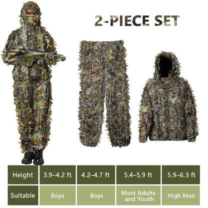 Favuit Ghillie Suit, 3D Leafy Camo Suits Hunting Camouflage Clothing Woodland Ghillie Apparel for Men Turkey Hunting Wildlife