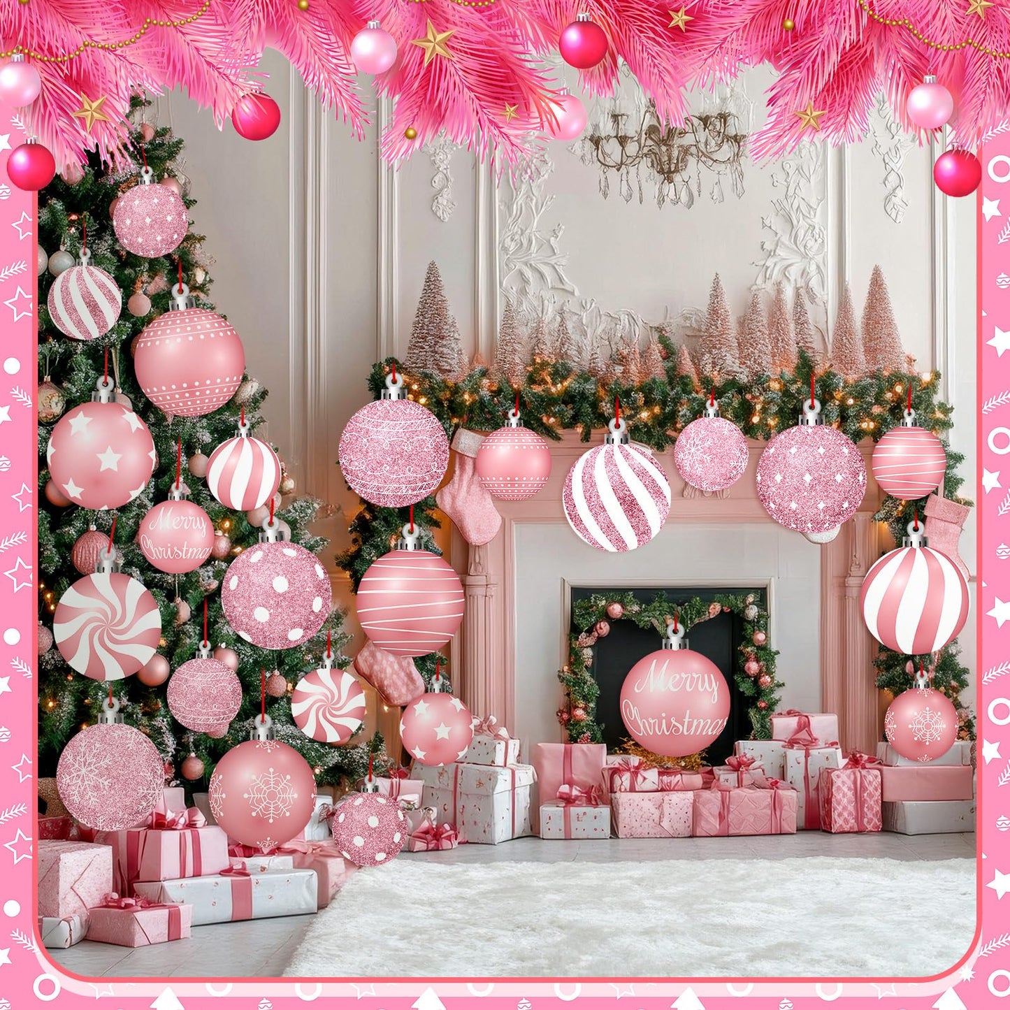 Huwena 24 Pcs Christmas Decorations Outdoor Christmas Hanging Ornaments Peppermint Candy Yard Signs Double Sided Lawn Decorations Peppermint Ornaments for Xmas(Pink)