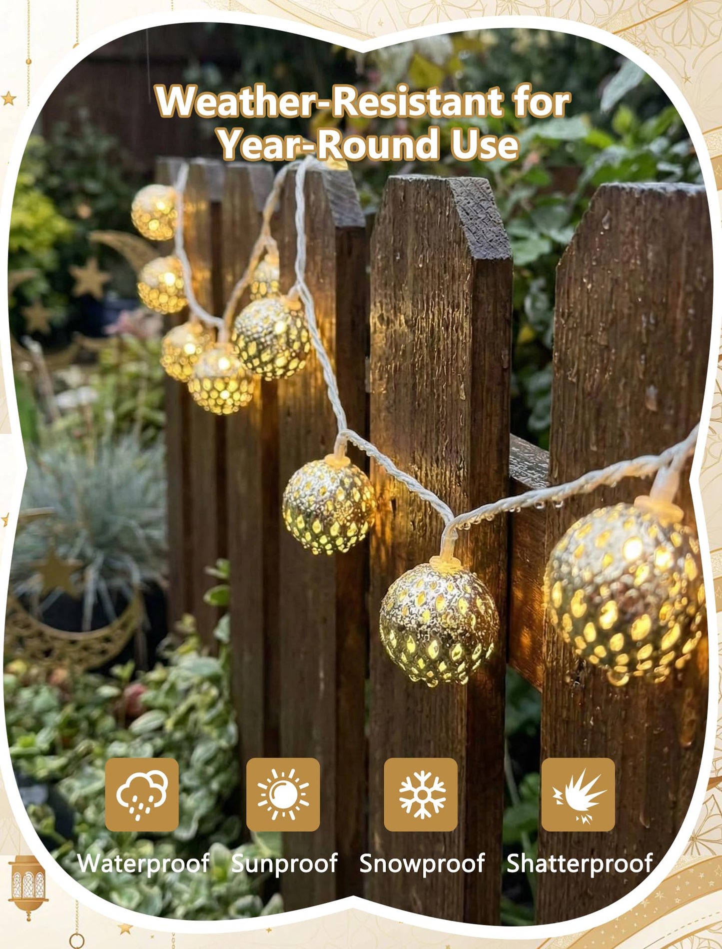 8.5Ft Moroccan String Lights Plug in, 10 LED Silver Metal Globe Fairy Lights, Warm White Hollow Lantern Decorative Lights for Ramadan Eid Mubarak Diwali Bohemian Home Bedroom Patio Party Wedding Decor