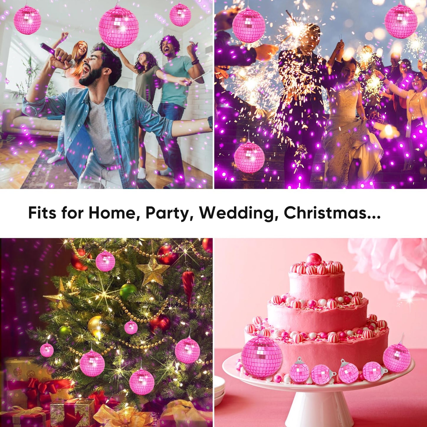 Mini Pink Disco Ball Ornaments: 42 Pack Small Disco Balls Decorations Different Sizes - Pink Disco Party Decorations Bulk for Christmas Tree Cake Room Birthday (1.2 Inch, 2 Inch, 2.4 Inch, 3 Inch)