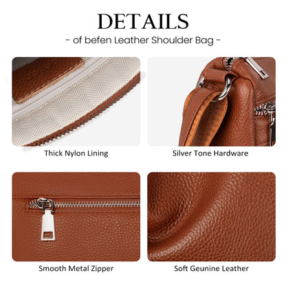 befen Cognac Brown Soft Genuine Leather Crossbody Purse for Women Lightweight Leather Cross Body Shoulder Bags Handbag for Travel