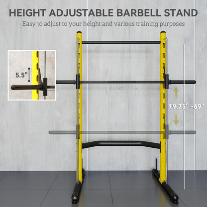 Soozier Squat Rack with Pull-Up Bar, Adjustable Power Rack with Barbell Bar, Multi-Functional Bench Press Rack for Home Gym Strength Training, Yellow