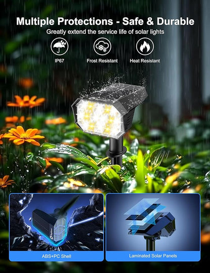 Brightown 6Pack Solar Spot Lights Outdoor [Cool & Warm Light 2-in-1], IP67 Solar Lights Outdoor Waterproof with 1800mAh, Two Mounting Methods Outdoor Solar Lights for Yard, Garden and Pathway