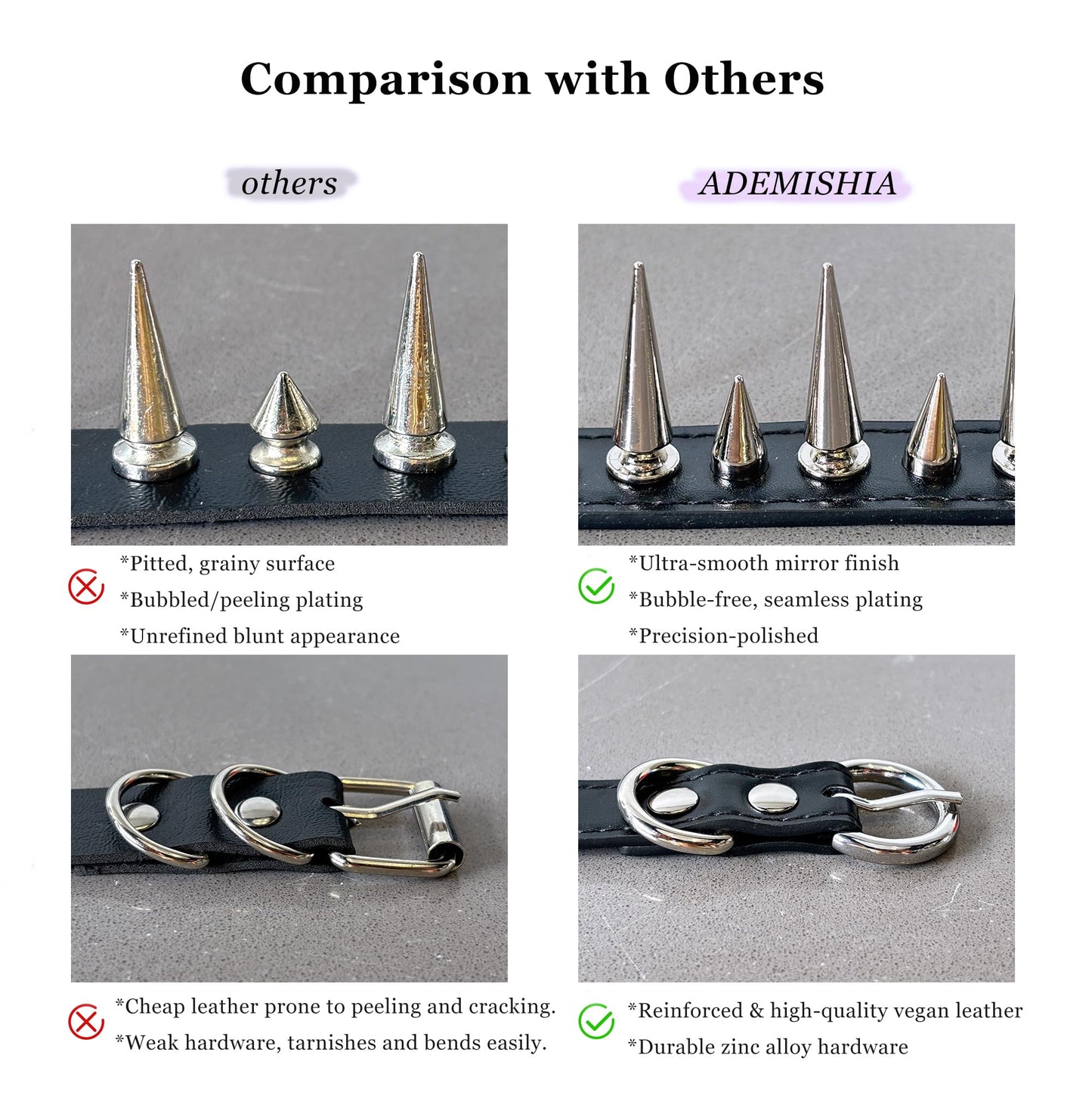 ADEMISHIA Punk Gothic Spiked Choker Necklace for Women, Adjustable Black Leather Collar for Women, Edgy Rock Jewelry for Halloween, Concerts