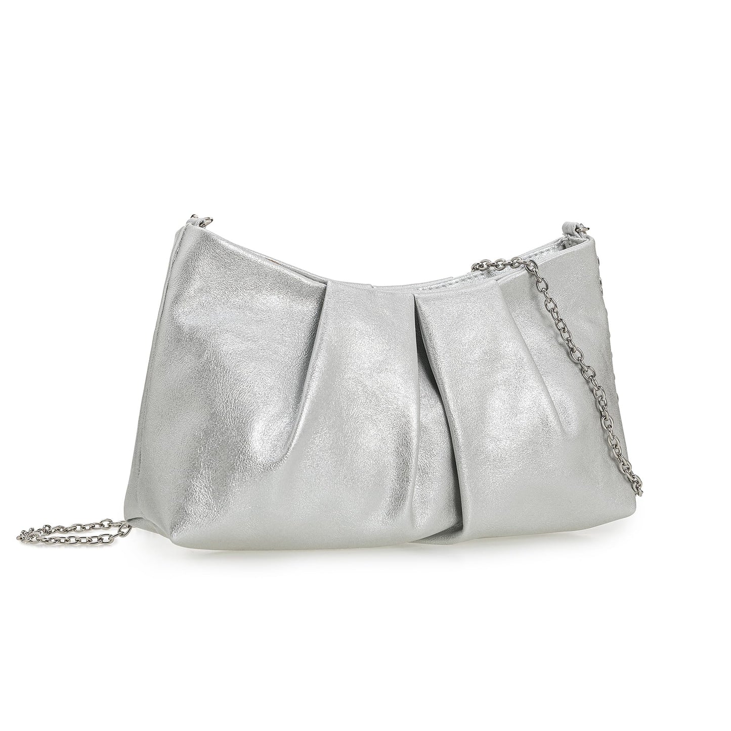 CHARMING TAILOR Women Clutch Bag Dressy Formal Handbag Pleated PU Clutch Purse for Cocktail Prom Wedding Party (Silver)