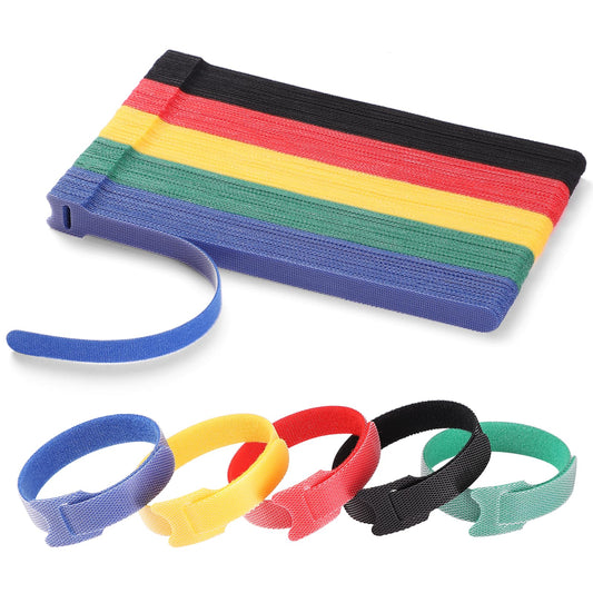 100 PCS 8 Inches Reusable Cable Ties | Adjustable Cord Wraps, Cable Straps | Hook & Loop Cord Organizer, Cable Management | 5 Colors