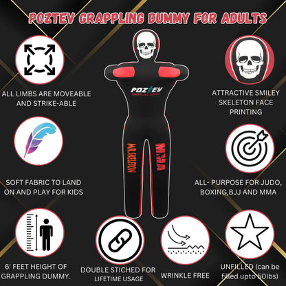 POZTEV Adult Grappling Dummy – 6ft Unfilled Wrestling Dummy for MMA, Jiu Jitsu, and Martial Arts Training – Practice Punching Dummy – Full Size Adult Grappling Dummy for BJJ, Karate & Judo