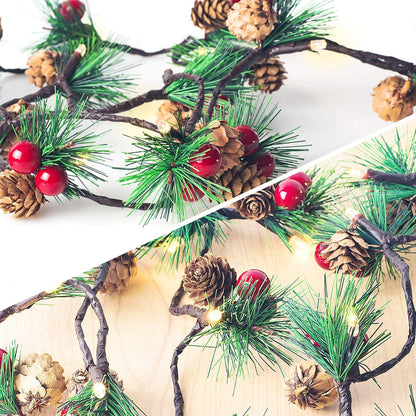 Hongyitime 7.8 FT PineCones String Lights, Christmas Pine Cone Light String, 20 LED Red Berry Pine Cone Garland Lights, led Garland String Lights, Christmas Decorations for Home