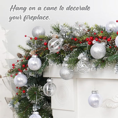 SY Super Bang 30PCS Silver Christmas Ornaments Set, 60MM/2.36" Clear Plastic Shatterproof Ball Ornaments for Christmas Tree Hanging Decorations, for Home Holiday Party Xmas Decor.