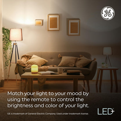 GE LED+ Color Changing LED Light Bulbs with Remote, No App or Wi-Fi Required, A19 Standard Bulbs (2 Pack)