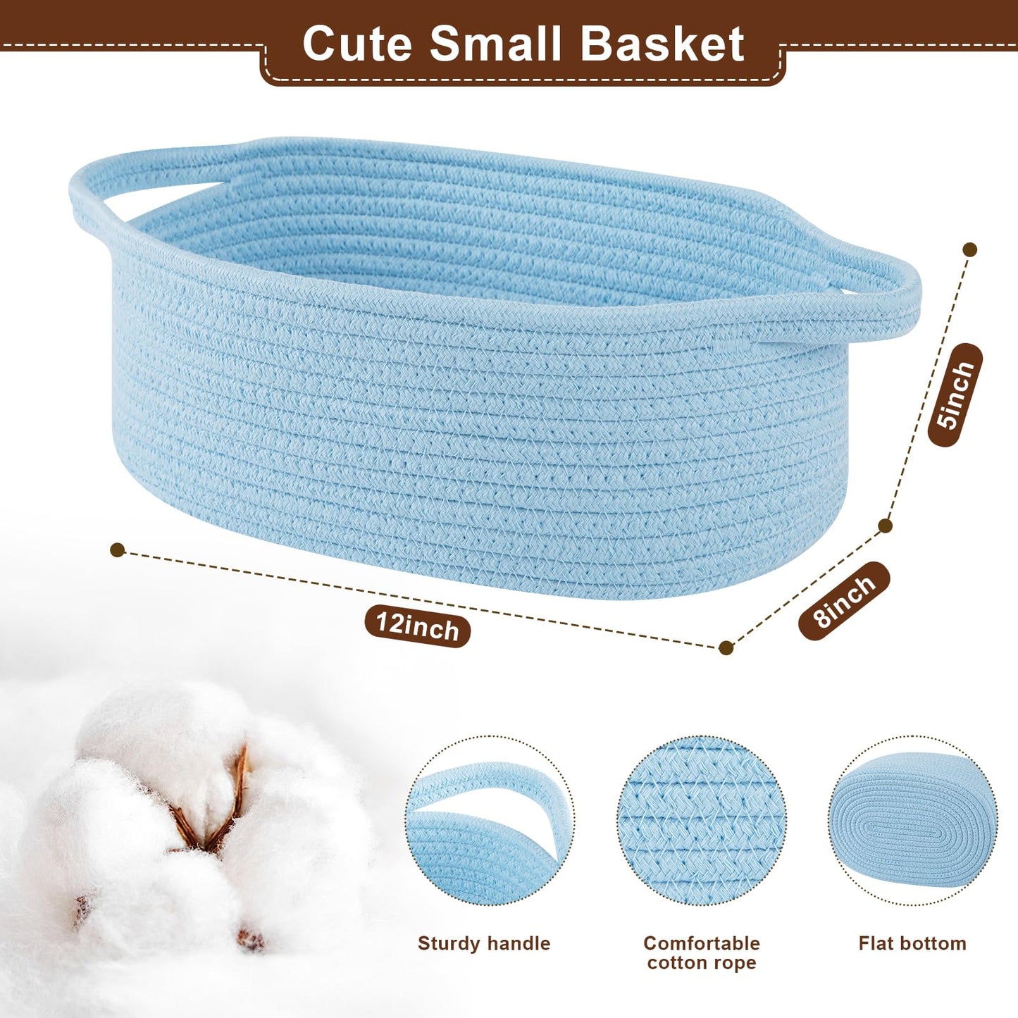 OIAHOMY Gift Basket with Handle, Small Woven Basket with Gift Bag, Ribbon and Wrap Tissue Paper, Nursery Bins Empty to Fill with Small Items, Baby, Pet Toy Organizer - Blue