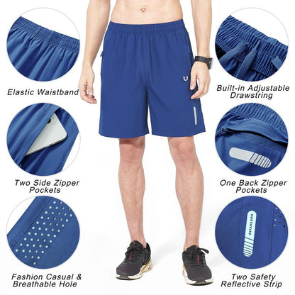 NORTHYARD Men's Athletic Running Shorts Gym Workout 7"/9"/5" Quick Dry Lightweight Sports Basketball Tennis 3 Zipper Pockets RoyalBlue XL