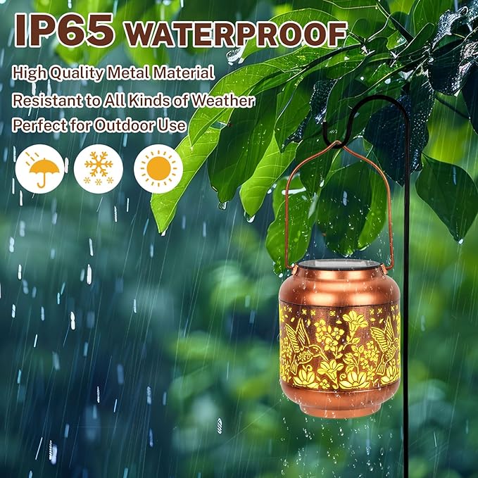Hummingbird Solar Lanterns Outdoor Hanging, Waterproof Metal Solar Lights Outside for Garden Porch Yard Patio Pathway Tabletop Landscape Decor, LED Lantern Gifts for Women Mom Grandma