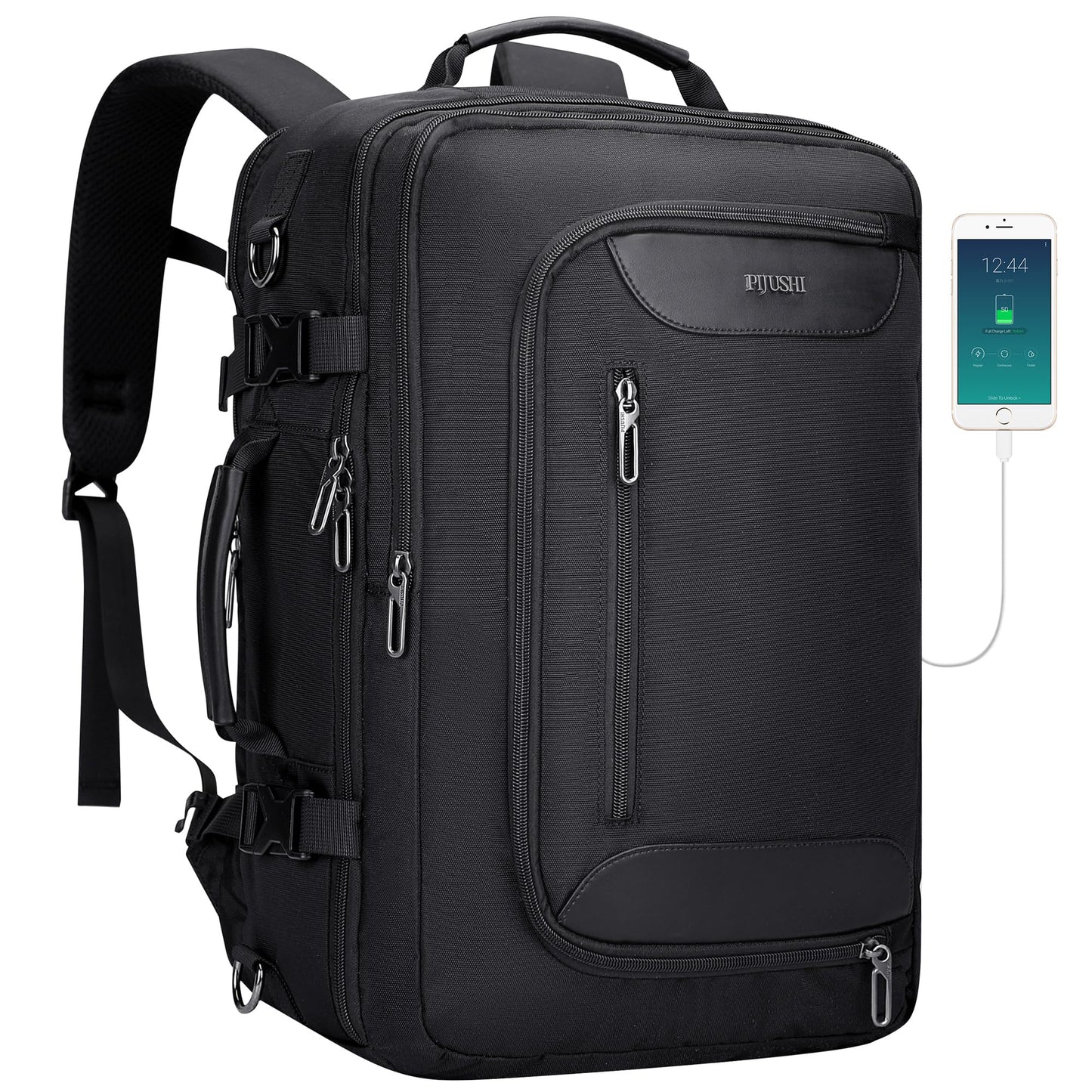 PIJUSHI Travel Backpack for Women Convertible Carry-On with Shoe Compartment Fits 16" Laptop TSA-Friendly for Work, Trips(PE038 Black)