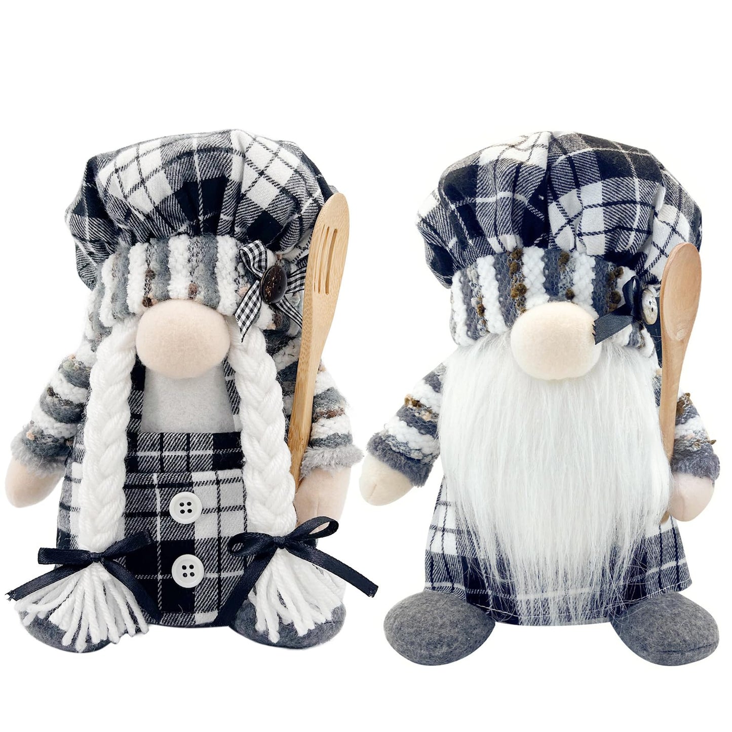 Lovinland Christmas Chef Gnomes Plush - Chef Tomte Swedish Scandinavian Figurine Elf Doll - Christmas Decoration for Home, Kitchen - Xmas Buffalo Plaid Decor - Gnomes Gifts for Women