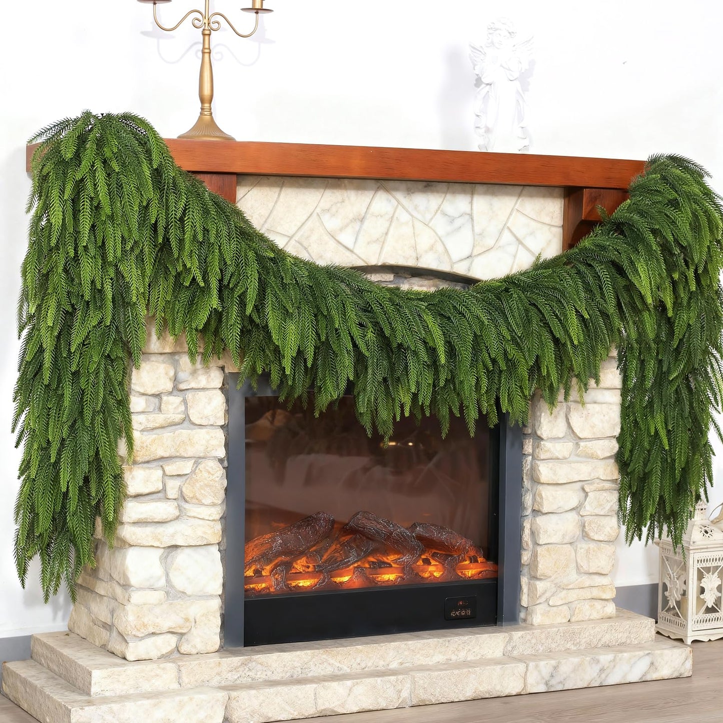 Christmas Norfolk Pine Garlands - 5ft Artificial Garland Faux Green Fake Pine Needles Garland for Fireplace,Table,Window,Stairs,Mante,Holiday Indoor Outdoor Xmas Decor(2PCS)