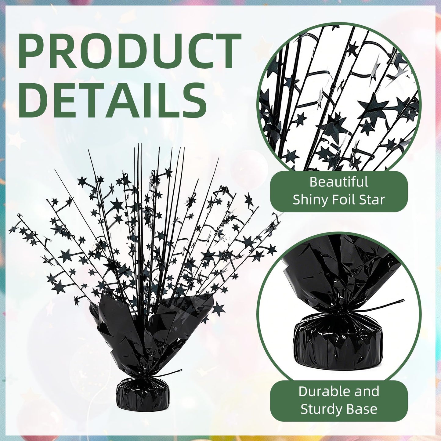 Ohiyoo 20 Pack Black Star Table Decorations Metallic Foil Spray Centerpiece Burst Table Centerpieces for Birthday Party Decoration Graduation Wedding Baby Shower Party Supply (Black)