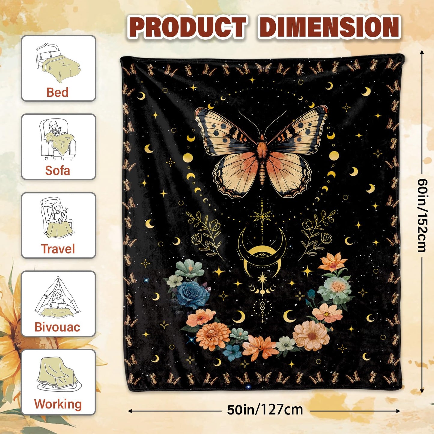 Bestshop Butterfly Blanket for Christmas, Butterfly Throw Blanket for Sofa Couch Room Bed, Soft Flannel Butterflies Blanket Gifts for Women Girls Sister Daughter 50"X60"