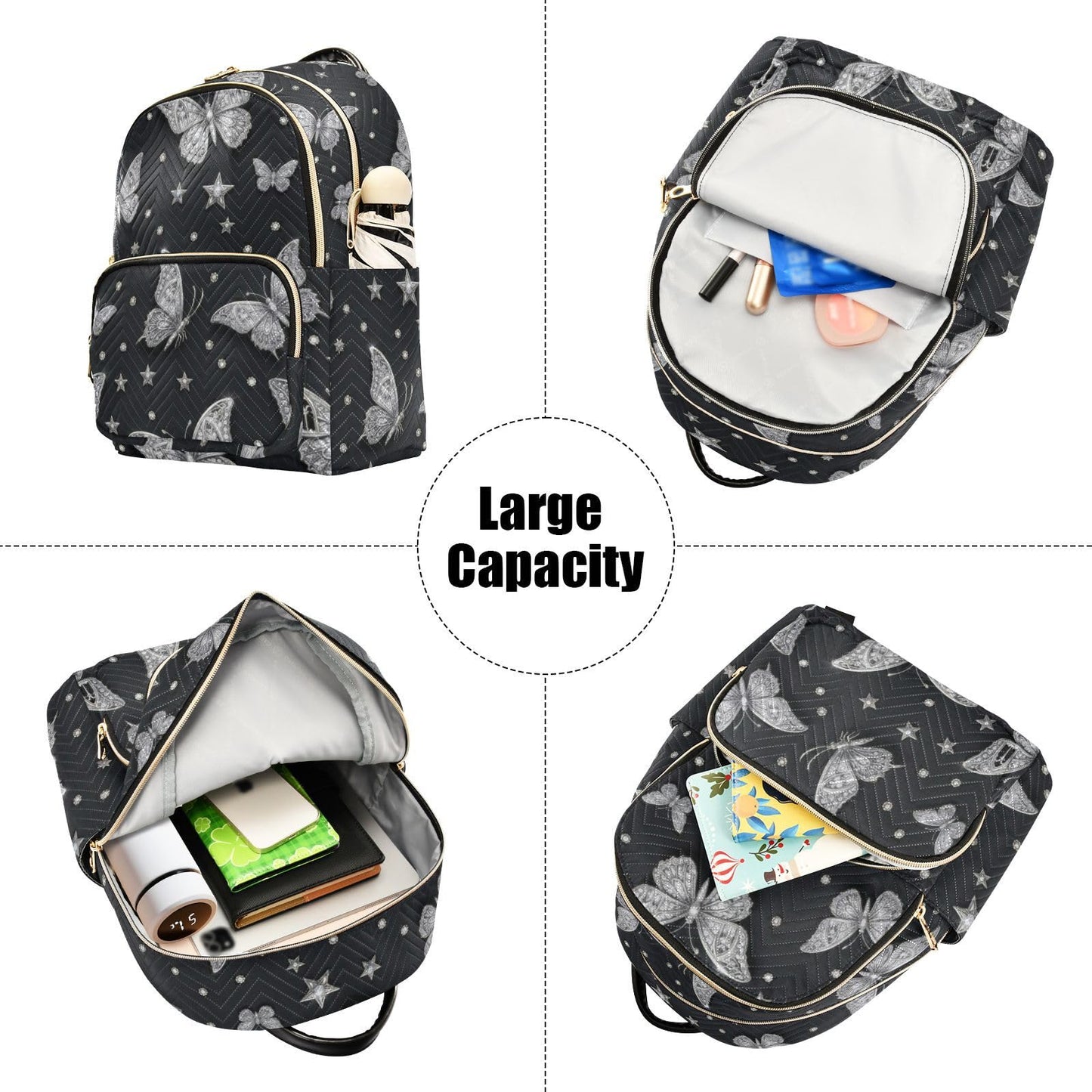 susiyo Butterfly Star Backpack for Women Silver Black 10L Bag Gothic Ladies Backpacks Travel Casual Daypack