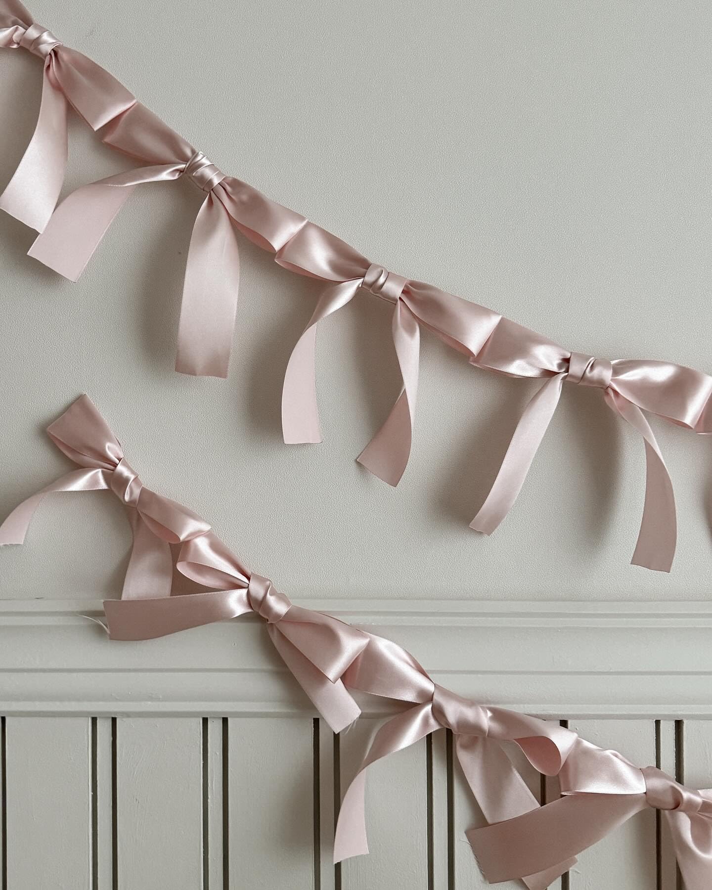 Dusty Pink Bow Garland, Pre-Assembled 6 ft – Single Accent Decoration for Bridal Shower, Baby Shower & Birthday Parties | Soft Matte Satin Bows (Dusk Rose)