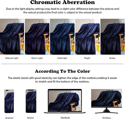 NEWCOSPLAY Super Soft Queen Blanket Dark Navy Premium Silky Flannel Fleece Leaves Pattern Lightweight Bed Blanket All Season Use (Dark Navy, Queen(90"x90"))