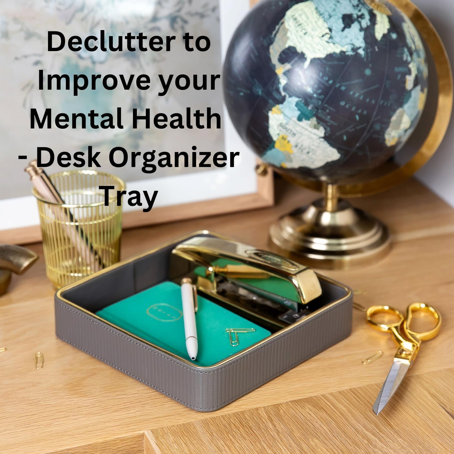 Leather Catchall Valet Tray for Men| Mens Valet Catch All Trays| Bedside Organizer for Nightstand| Cologne Tray for Men| Desk Trays Leather Tray Organizer (Black)