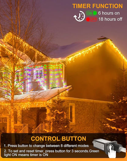 Christmas Icicle Lights for Outside 1000 LED 98FT with 160 Drops, Warm White Waterproof Fairy String Lights for Roof/Gutter/Wedding, 8 Modes & Remote, Timer, Energy-Efficient Holiday Decorations
