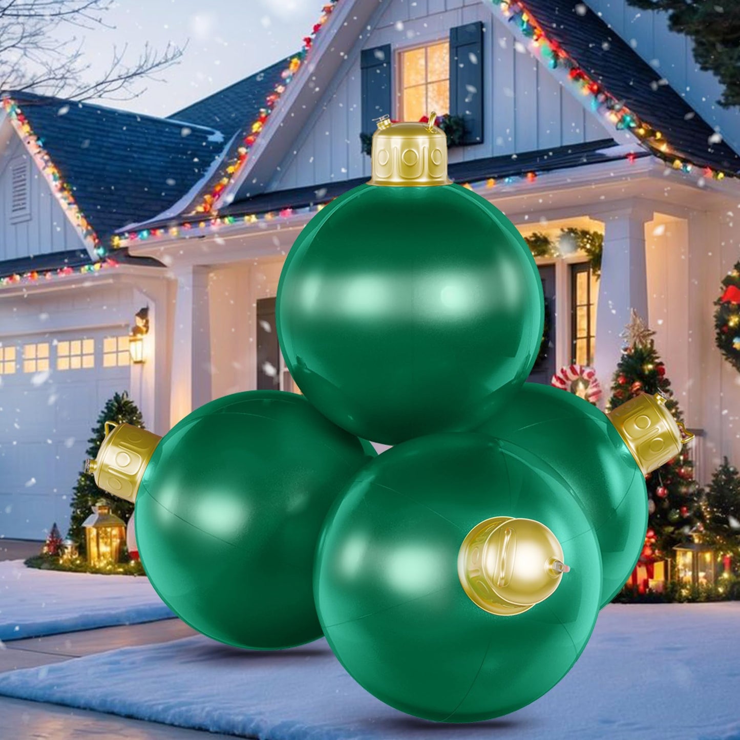 4 in 1 18 Inch Inflatable Christmas Balls Large Inflatable Christmas Ornaments Blow up Xmas Ornaments for Outside Holiday Yard Lawn Porch Decor-Green