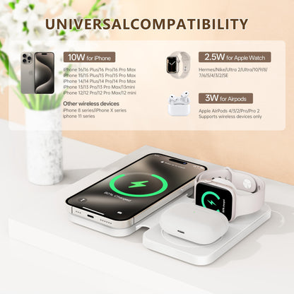 2025 Traveling Portable Wireless Mag-Safe Fast Charging Station,Magnetic 3 in 1 Charger for iPhone 17 16 15 14 13 12 Pro Max Plus,Apple Watch Series & Air pods 4 3 2 Pro-Gifts for Family