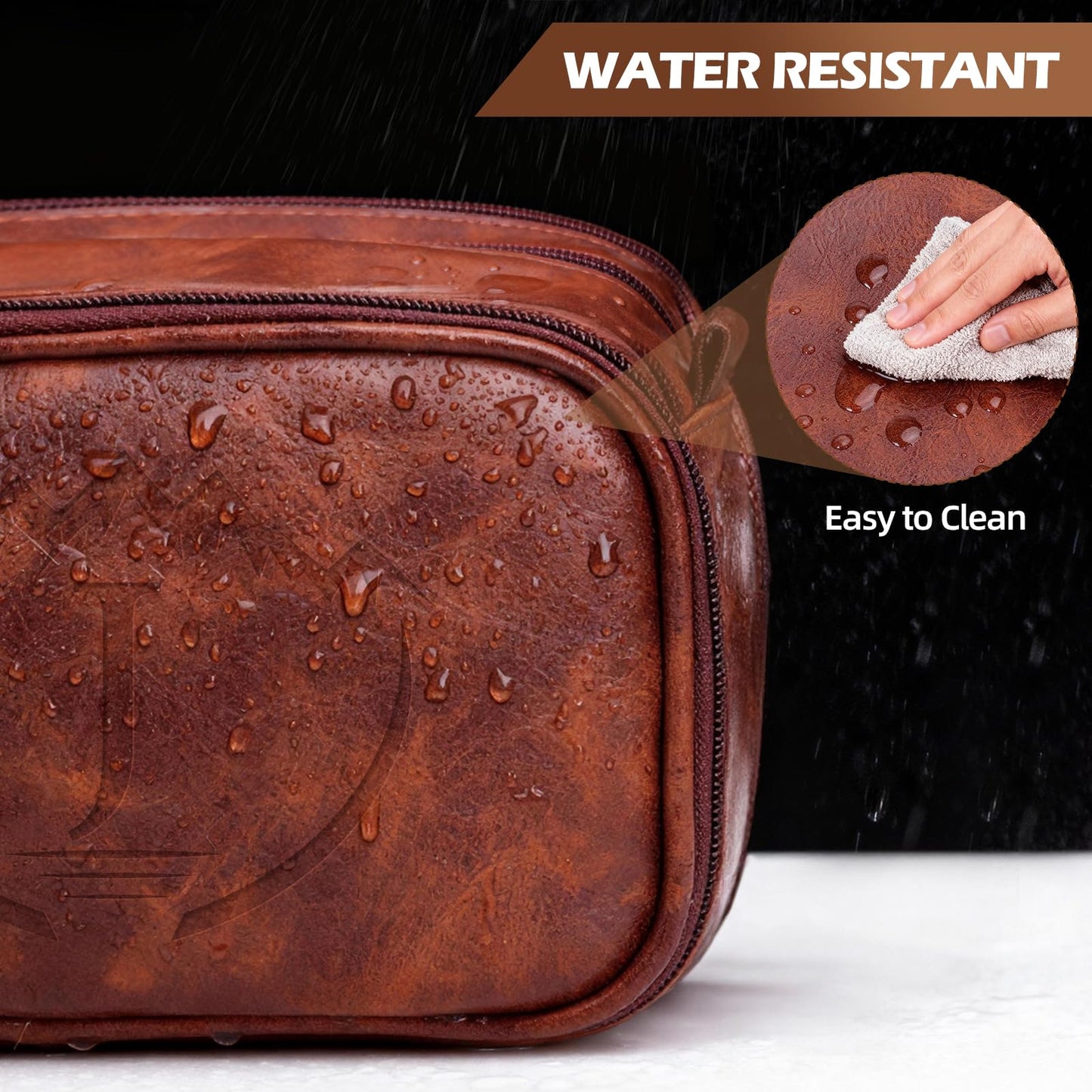 Ecttunafe Engraved Father Day Gifts Toiletry Bag for Men Dad Husband, Custom Initial PU Leather Waterproof Toiletry Organizer Dop Kit Shaving Bag Travel Essentials, Large, Durable, Brown,J