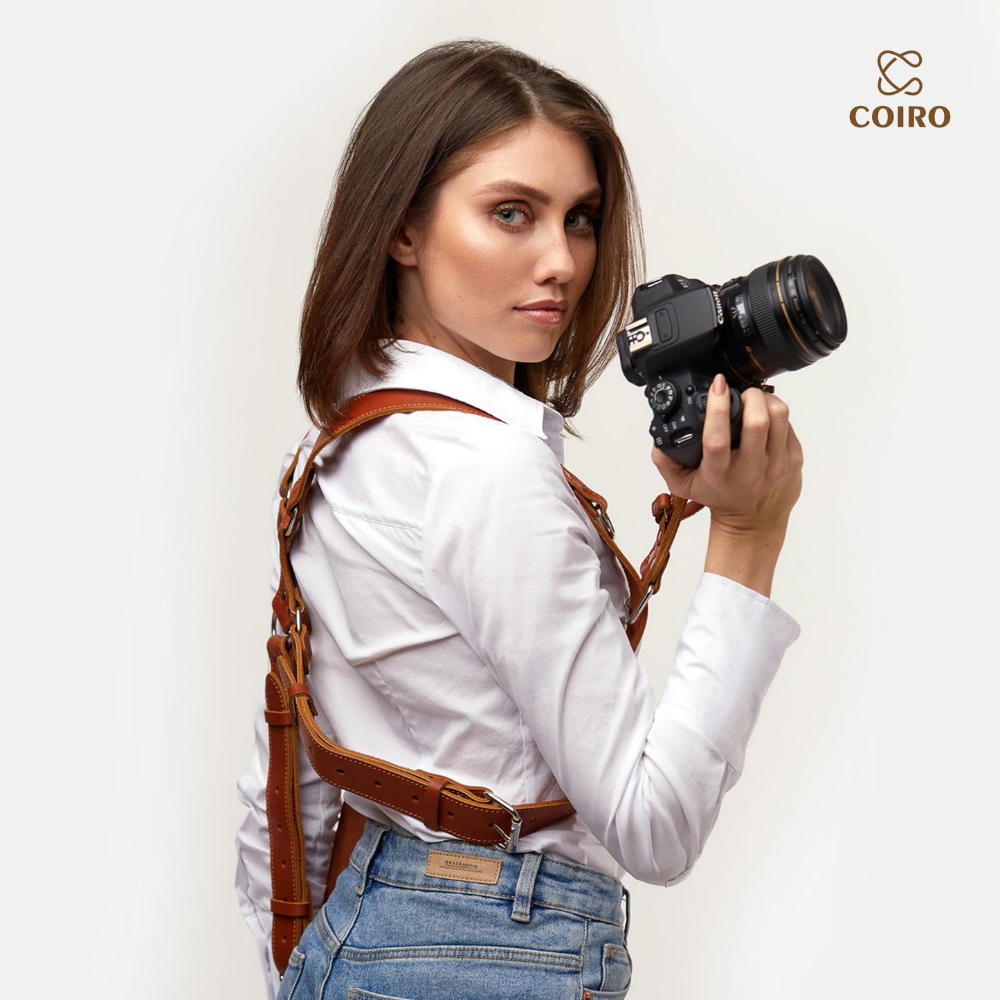 C Coiro Camera Harness for 2 Cameras – Dual Shoulder Leather Camera Strap – Double Camera Harness for DSLR/SLR, Camera Straps for Photographers of All Levels, Standard Straps/Color Tan