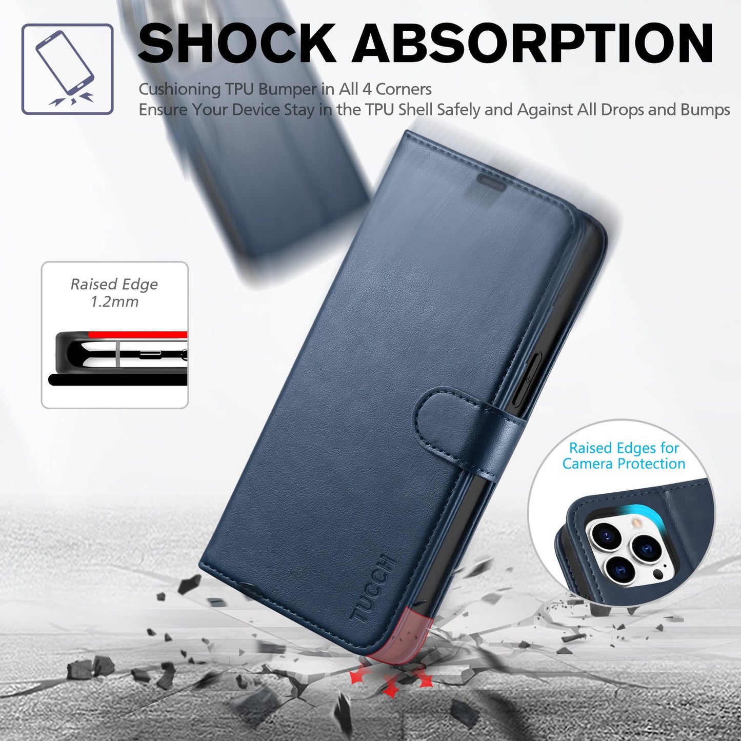 TUCCH Case for iPhone 14 Pro Max Case Wallet, [TPU Shockproof Inner Shell], PU Leather [RFID Blocking] 4 Card Holder Magnetic Stand Protective Cover Compatible with iPhone 14 Pro Max 6.7", Dark Blue