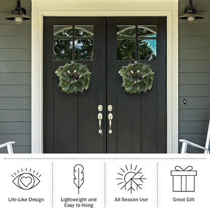 Pure Garden Artificial Wreath Set - Two 20-Inch Eucalyptus Wreaths for Spring, Summer or Fall Home Decor - Indoors or Covered Patio