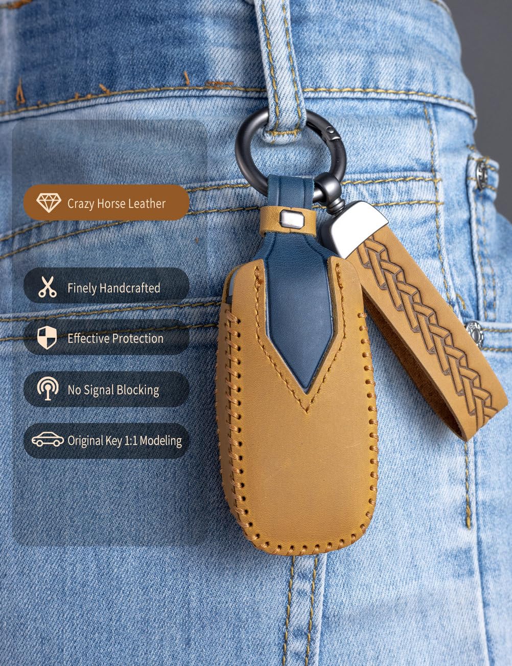YINEOR for Dodge Ram Key Fob Cover Leather Car Key Case Protector keychain Smart Key Fob Holder Compatible for 2019-2026 Dodge Ram 1500 2500 3500 4500 5500 (Brown)