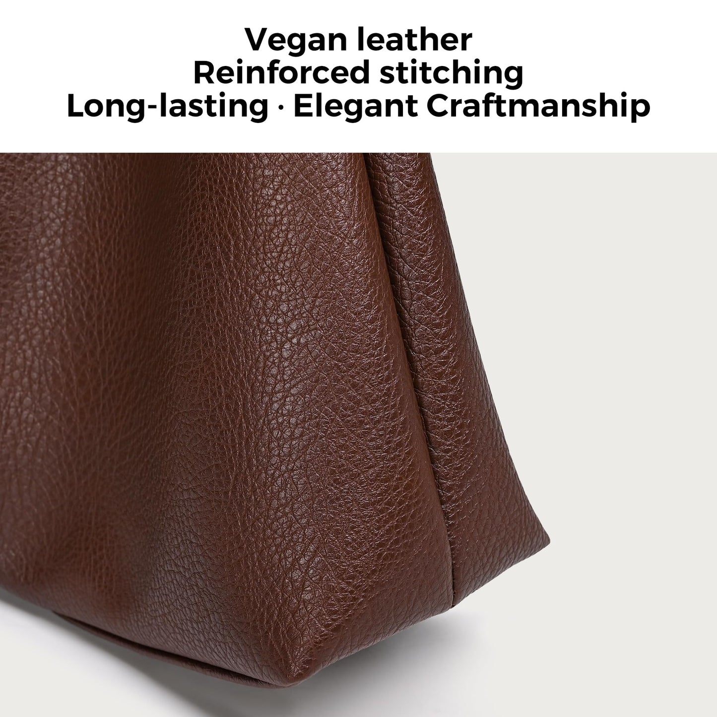 VESSALOIR Hobo Bags for Women, Slouchy Shoulder Bag for Women, Coffee Brown Handbag in Vegan Leather with Matching Zip Pouch, Magnetic Snap Closure, Built-In Key Leash
