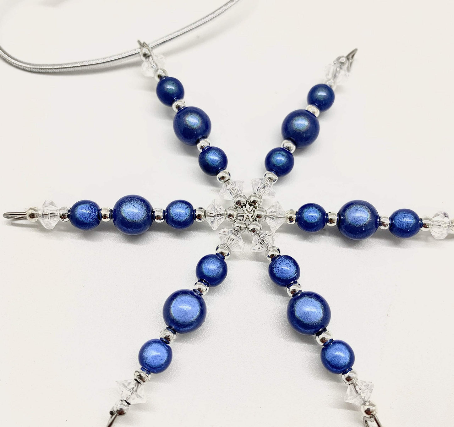 Beaded Snowflake Christmas Ornament Pewter Anchor Charm Blue Miracle Beads