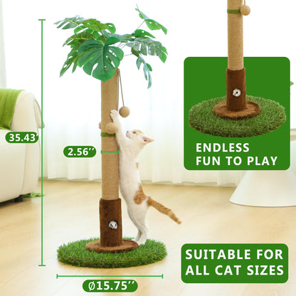Woochpet Cat Scratching Post for Indoor Cats and Kitten - 35.43" Tall Cat Scratching Post with Sisal Rope,Palm Tree Cat Scratch Post with Hanging Ball