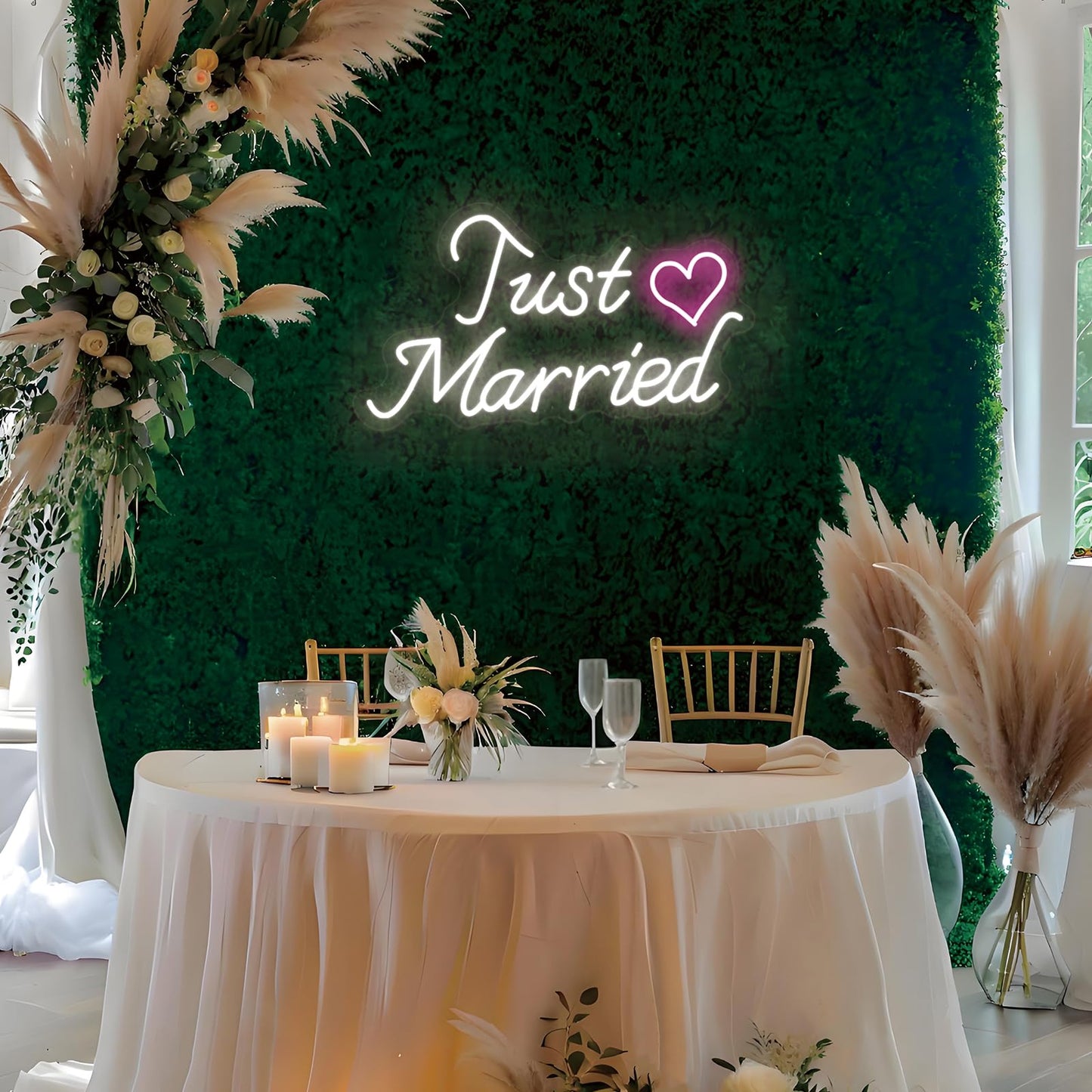 Just Married Neon Sign for Wedding Decor, Just Married Sign Wedding Ceremony Backdrop Decorations Gift for Reception, 16.5 x 9.4 inch
