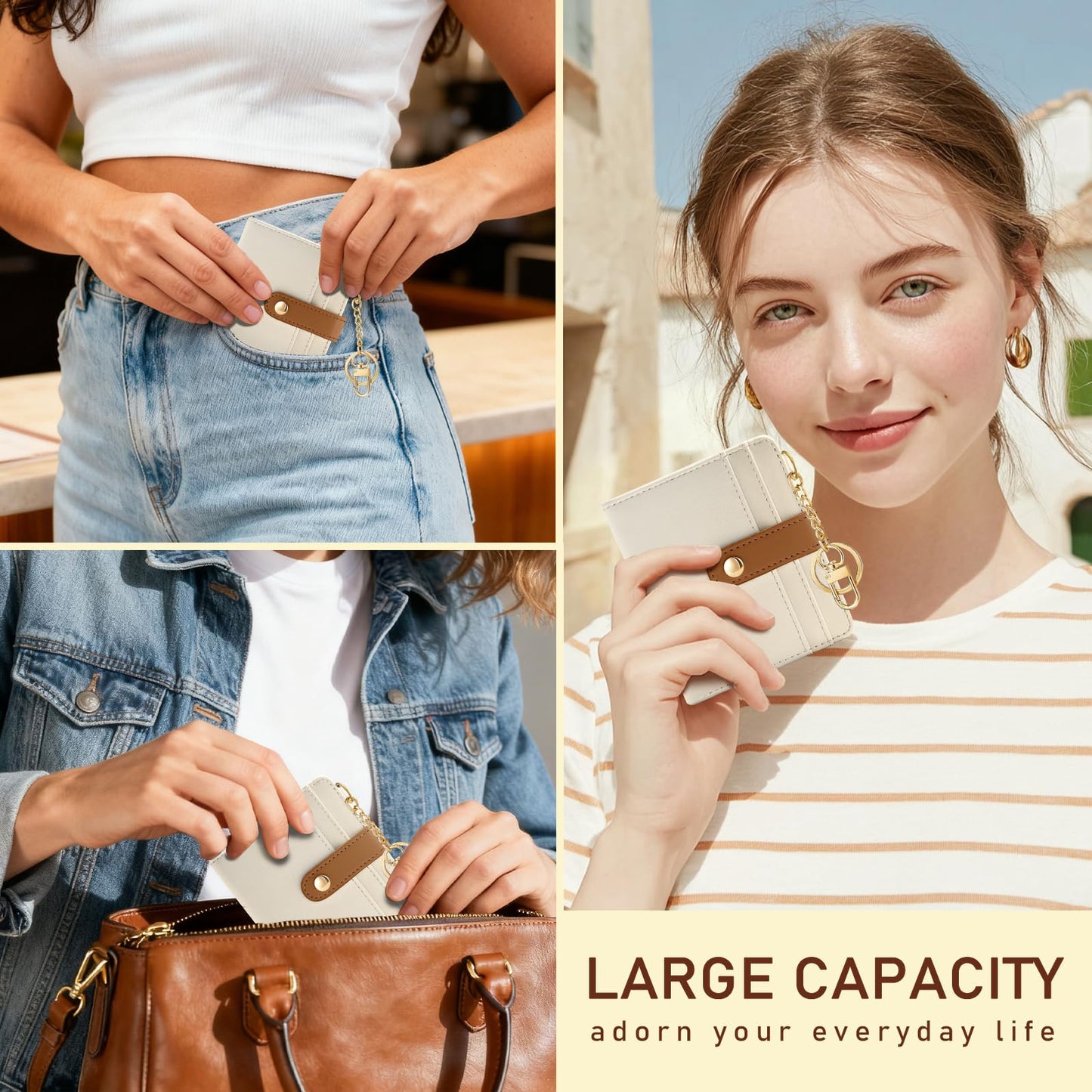 Jogjam Small Ladies Wallet, Rfid Slim Thin Compact Credit Card Women Wallet, PU Leather Bifold Cash Wallet, Zipper Coin Pocket & ID Window, Female Gifts Beige and Caramel
