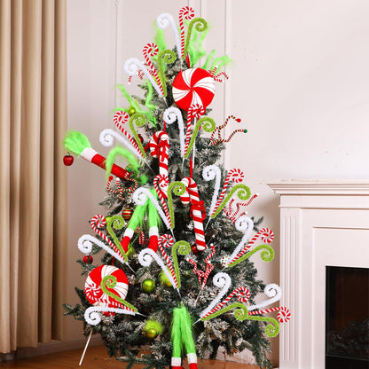 White Red and Green Christmas Tree Decor 16" Candy Cane Tree Pick Lime Green Xmas Topper Ornament Curly Stem Large Lollipop Branch Stick Elf Pick Spray for Home Wreath Vase Filler Craft Holiday Party