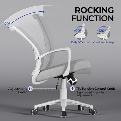 Yaheetech Office Chair Mesh Desk Chair Computer Chair Gaming Chair Adjustable Comfy Chair Swivel Ergonomic Chair for Home Office/Work/Study, Light Gray