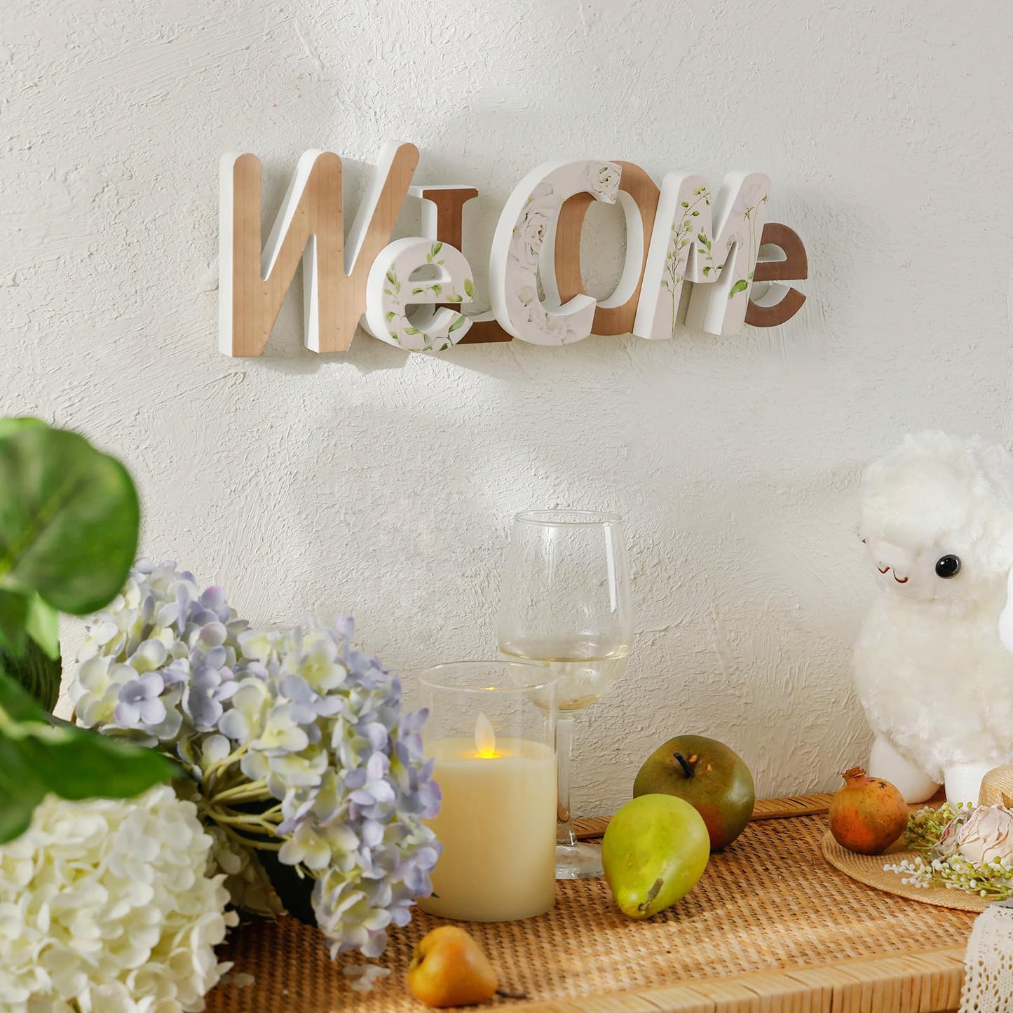 NIKKY HOME Wooden Welcome Sign, Table Signs Freestanding Words Sign Decorative Cutout Welcome Letters Sign for Home Entryway - Brown